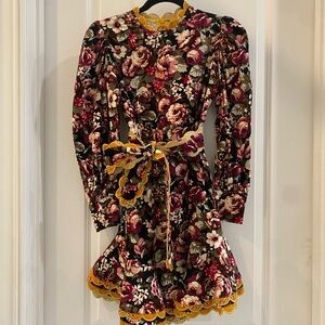 CeliaB Floral Kids Dress with Yellow Trim